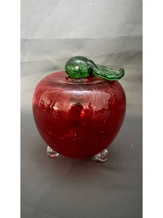 Handcrafted Other - Handcrafted Glass Apple-Shaped Jar With Green Stem Lid & Clear Feet – Decorative
